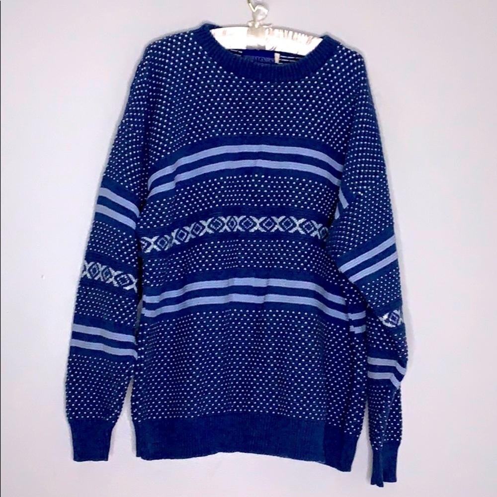 Vintage prides landing embroidered knit pullover blue textured sweater XL